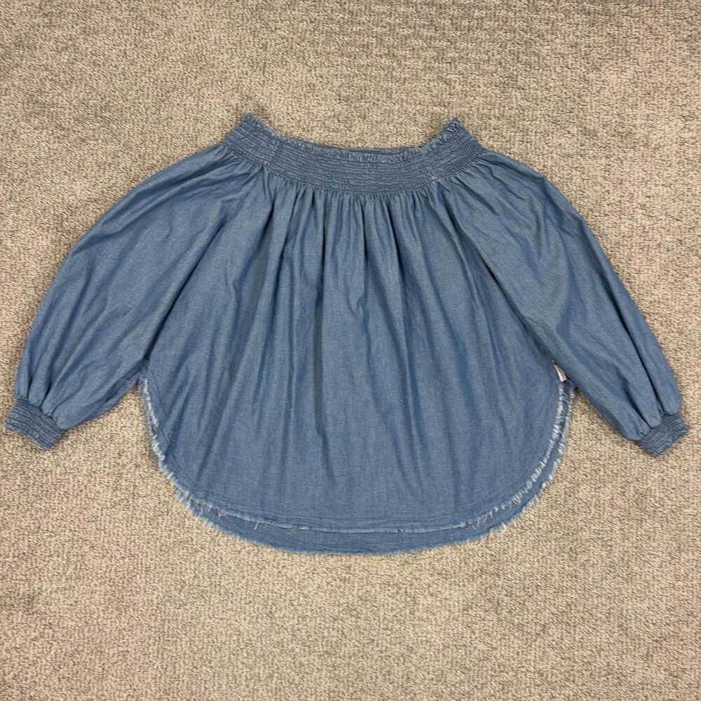 One X Oneteaspoon Top Womens Large Blue Chambray Boho Peasant Coastal Layering